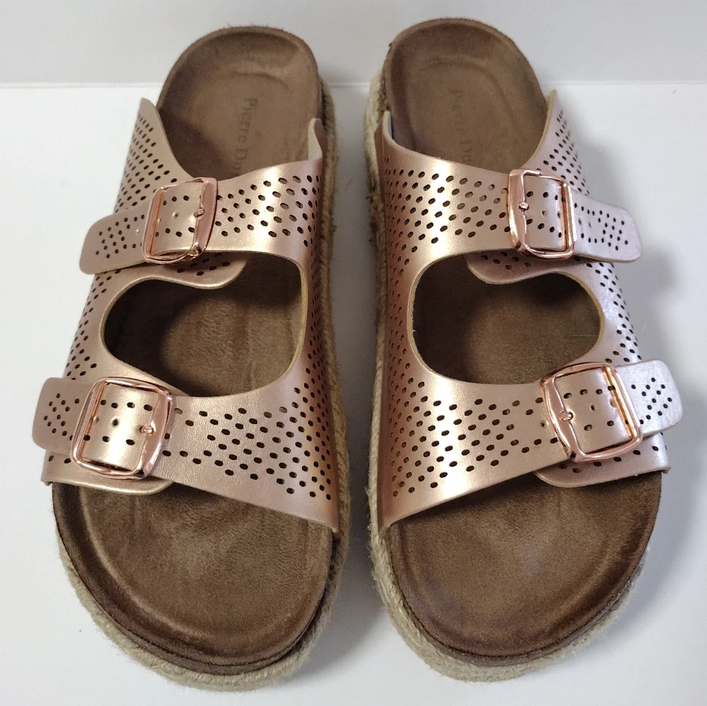 Pierre Dumas Double Strap Adjustable Platform Espadrilles Slide Sandals Size 10